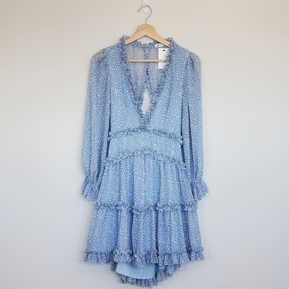 New Saints + Secrets Ruffle Issy Mini Dress Blue Medium Romantic Fairycore